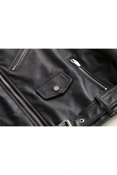 New Trendy Fashion Zip Embellished Lapel Collar Zip Up PU Biker Jacket