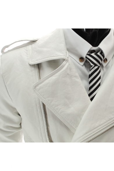 Notched Lapel Collar Long Sleeve Simple Plain Zip Up Side Biker Jacket