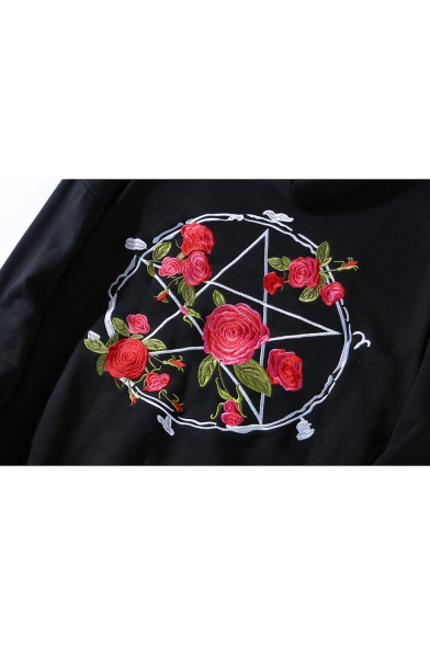 Chic Floral Embroidered Loose Leisure Long Sleeve Comfort Hoodie