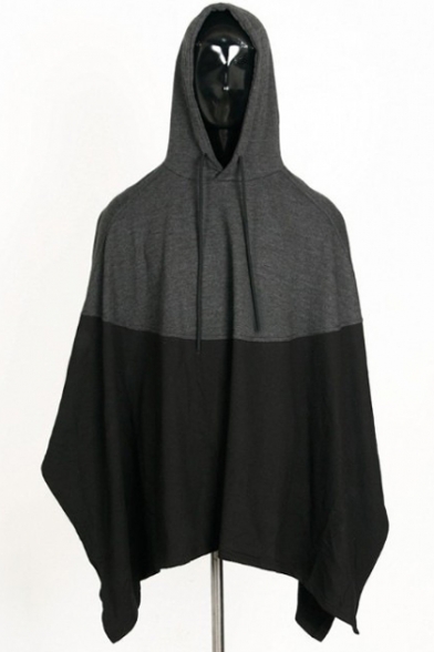 New Arrival Fashion Color Block Asymmetrical Hem Hooded Cape Coat