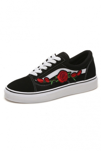 Chic Floral Embroidered Comfort Round Toe Tied Sports Flat Shoes