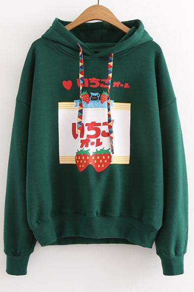 New Arrival Fashion Strawberry Letter Pattern Long Sleeve Loose Hoodie