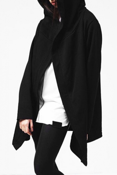 Basic Simple Plain Long Sleeve Hooded Loose Leisure Street Style Cape Coat