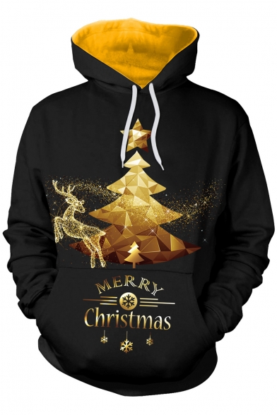 Fashion Christmas Tree Elk Pattern Long Sleeve Leisure Unisex Hoodie