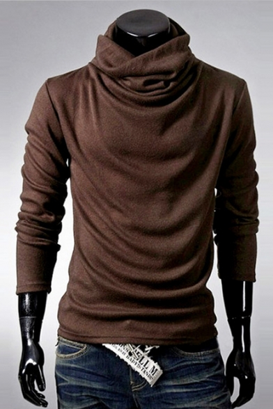Hot Fashion Simple Plain Turtle Neck Long Sleeve Pullover T-Shirt