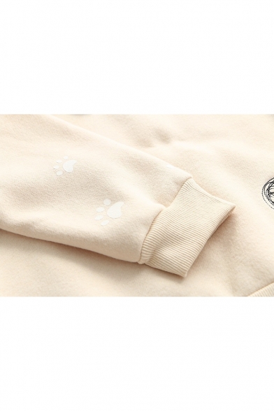 Lovely Cartoon Cat Pattern Long Sleeve Round Neck Casual Loose Sweatshirt