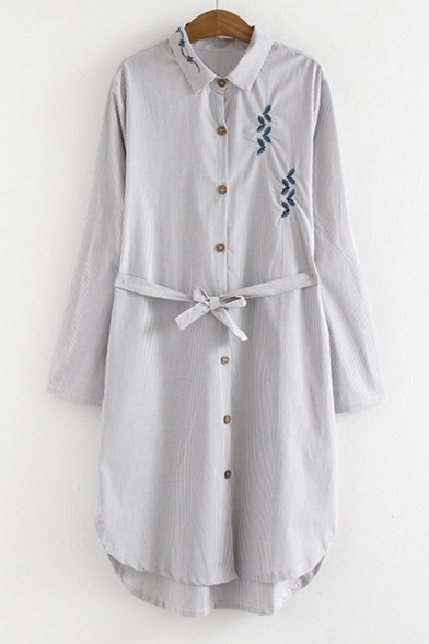 Casual Leisure Classic Striped Printed Lapel Collar Long Sleeve Buttons Down Tunic Shirt