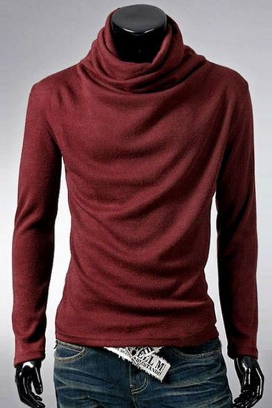 Hot Fashion Simple Plain Turtle Neck Long Sleeve Pullover T-Shirt