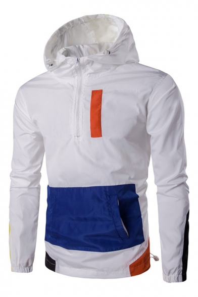 Basic Fashion Color Block Long Sleeve Hooded Loose Leisure Coat