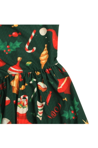 Fashion Cartoon Digital Christmas Theme Pattern Long Sleeve Maxi Dress
