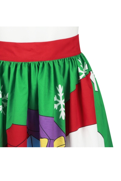 Fashion Digital Christmas Santa Claus Pattern Elastic Waist Midi Flared Skirt