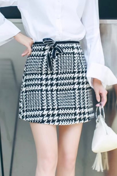 High Waist Classic Plaids Pattern Basic Mini A-Line Woolen Skirt