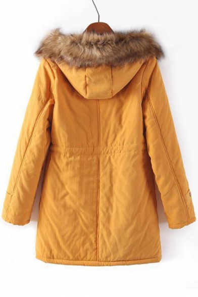 Letter Print Badge Fur Hooded Long Sleeve Winter's Warm Zip Up Padded Coat
