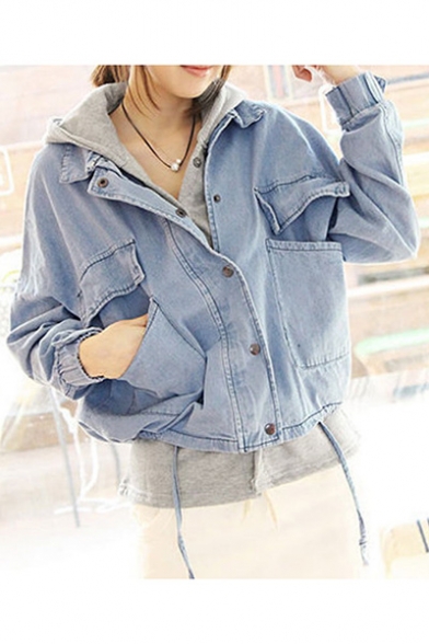 New Arrival BF Style Casual Loose Plain Two-Piece Long Sleeve Denim Jacket