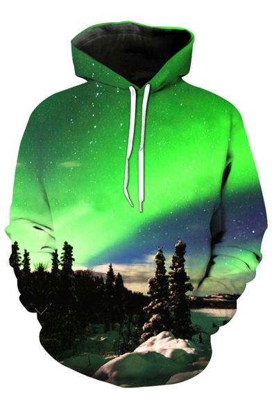 New Fashion Casual Loose Sports Long Sleeve 3D Snow Scene Printed Hoodie with Pockets