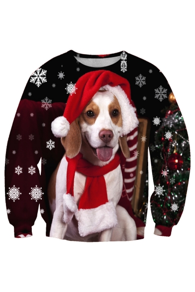 New Stylish Digital Christmas Dog Pattern Long Sleeve Round Neck Sweatshirt