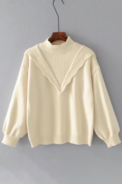 Simple Plain Mock Neck Long Sleeve Casual Comfort Pullover Sweater