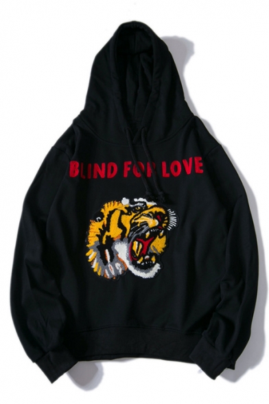 Tiger Head Letter Pattern Long Sleeve Casual Loose Sports Unisex Hoodie
