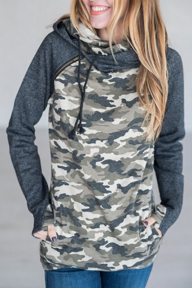 

Color Block Fashion Camouflage Pattern Long Sleeve Sports Casual Hoodie, LC451042