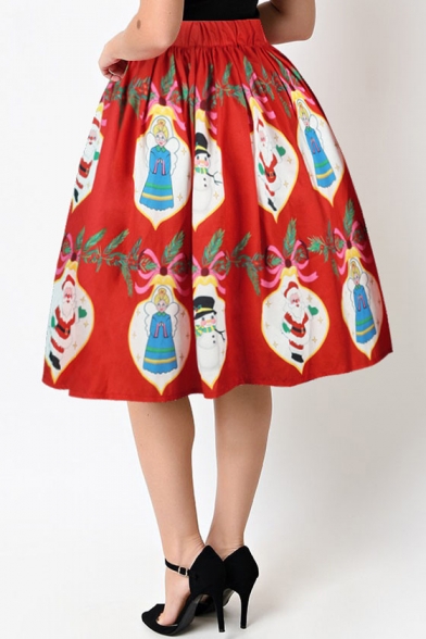 New Collection 3D Christmas Santa Claus Pattern Midi Flared Skirt