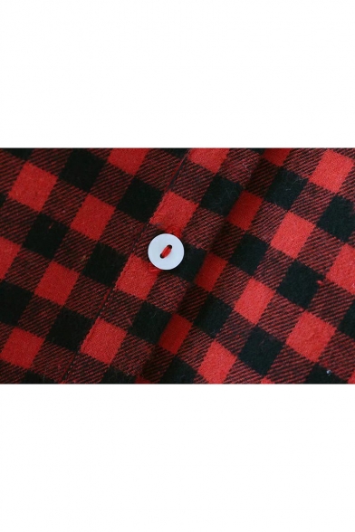 Sheer Mesh Inserted Classic Plaids Print Long Sleeve Lapel Collar Buttons Down Shirt