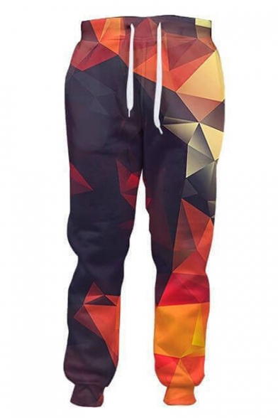 Chic Color Block Mirror Printed Drawstring Waist Sports Pants