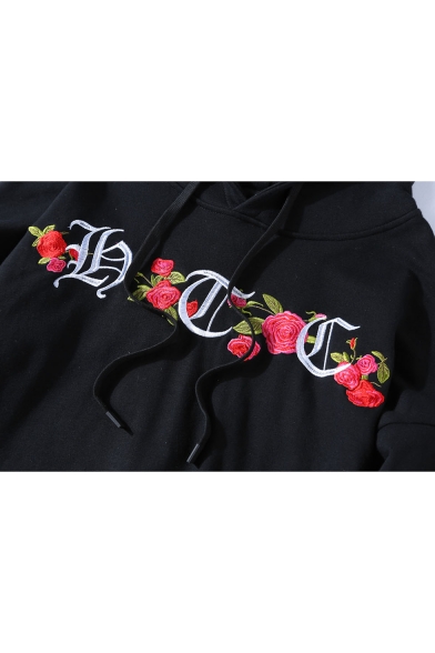 Chic Floral Embroidered Loose Leisure Long Sleeve Comfort Hoodie