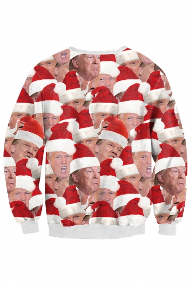Funny Digital Christmas Character Pattern Long Sleeve Round Neck Unisex Sweatshirt
