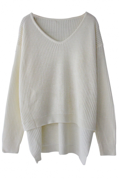 Hot Popular Simple Basic Plain V Neck Long Sleeve Comfort Pullover Sweater