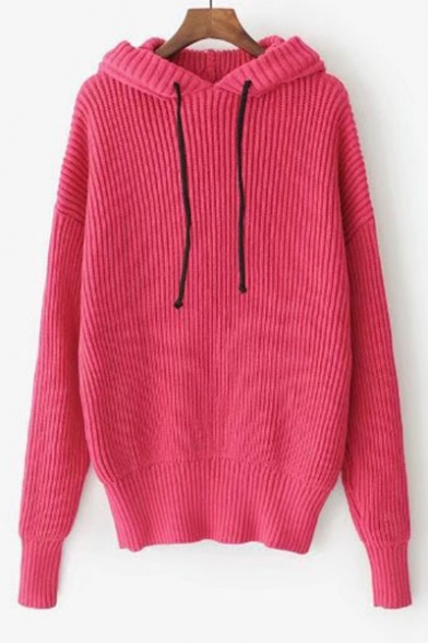 New Arrival Fashion Simple Plain Hooded Long Sleeve Pullover Sweater