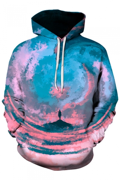 New Stylish Color Block Whirlpool Printed Casual Loose Sports Unisex Hoodie