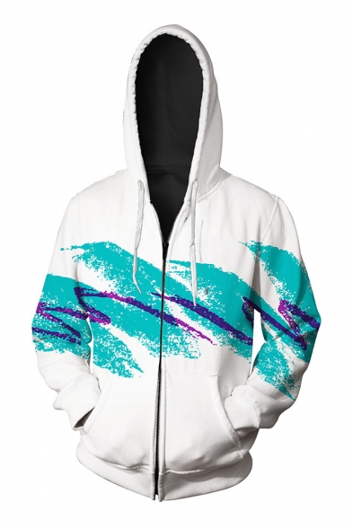 

Digital Color Block Splash-Ink Print Long Sleeve Unisex Zip Up Casual Hoodie, LC450707