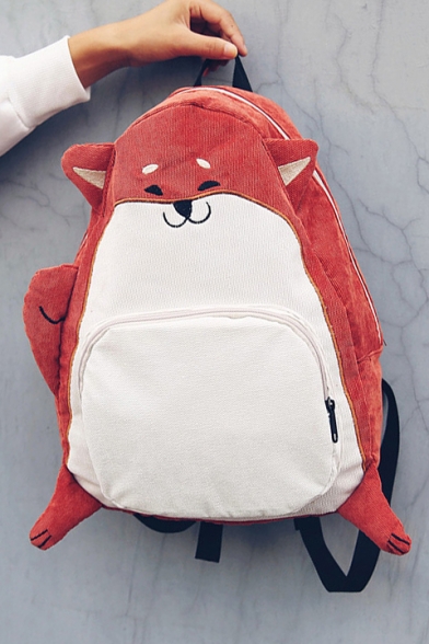 Lovely Cartoon Squirrel Print Color Block Chic Corduroy Backpack