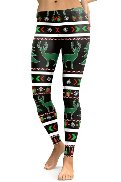 New Stylish Christmas Elk Snowflake Pattern Leisure Skinny Leggings