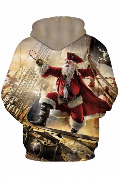 3D Christmas Santa Pirate Pattern Fashion Casual Long Sleeve Unisex Hoodie