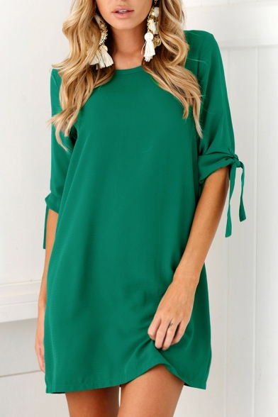 Basic Plain Round Neck Half Sleeve Casual Leisure Mini T-Shirt Dress