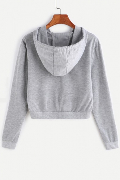 Hot Fashion Basic Simple Plain Long Sleeve Cropped Hoodie with Pockets
