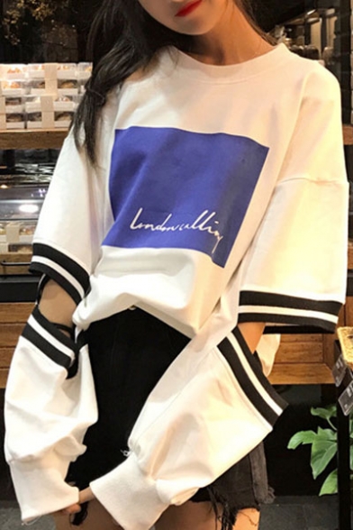 New Arrival Fashion Hollow Out Long Sleeve Letter Printed Pullover Sweatshirt