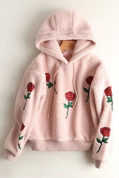 Retro Floral Embroidered Long Sleeve Casual Loose Leisure Hoodie