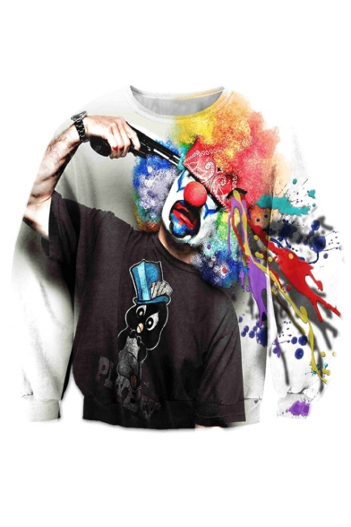 3D Colorful Clown Pattern Long Sleeve Round Neck Sports Casual Sweatshirt