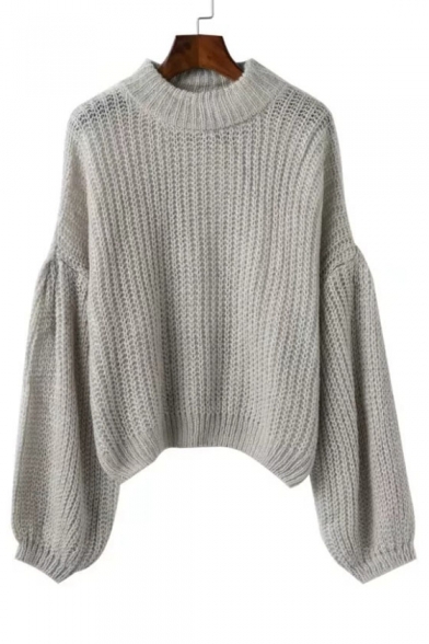 Hot Fashion Lantern Long Sleeve Loose Oversize High Neck Plain Sweater