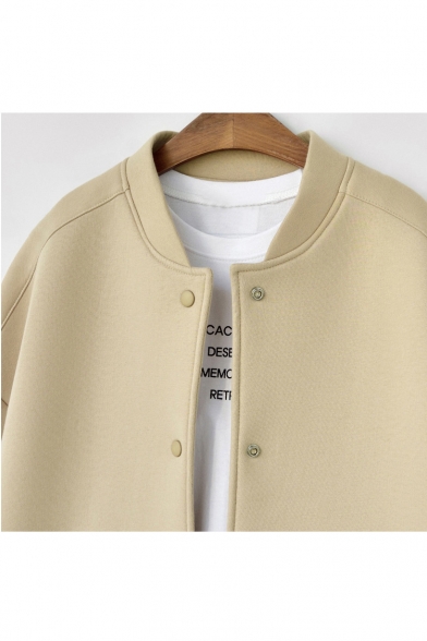 Basic Simple Plain Stand-Up Collar Long Sleeve Single Breasted Coat