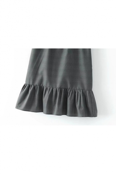 New Arrival Fashion Asymmetrical Ruffle Hem Buttons Down Midi Plain Skirt