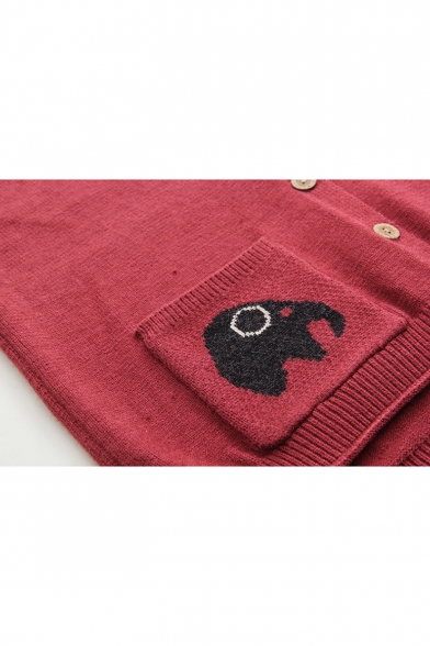 Elephant Pattern V-Neck Buttons Down Long Sleeve Cardigan