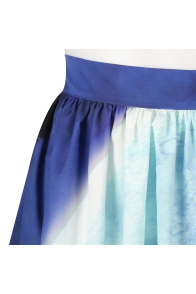 Hot Popular Digital Moon Santa Claus Printed Midi A-Line Flared Skirt