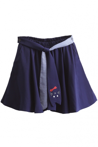 New Fashion Color Block Striped Elastic Waist A-Line Mini Skirt