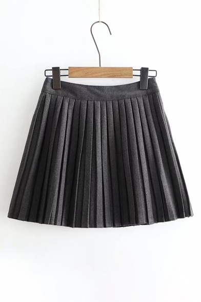 Fashion Simple Plain High Waist Pleated Mini Skirt