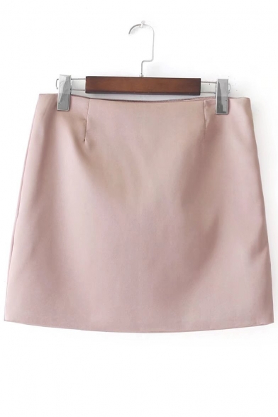 High Waist Zip Up Side Basic Simple Plain Mini A-line Skirt