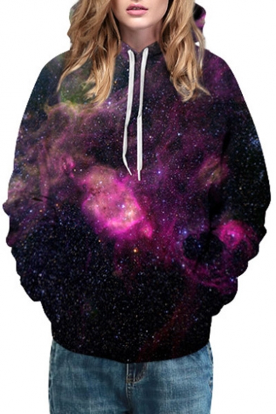 

Hot Popular Fashion Purple Galaxy Pattern Casual Sports Hoodie with Pockets, LC452060