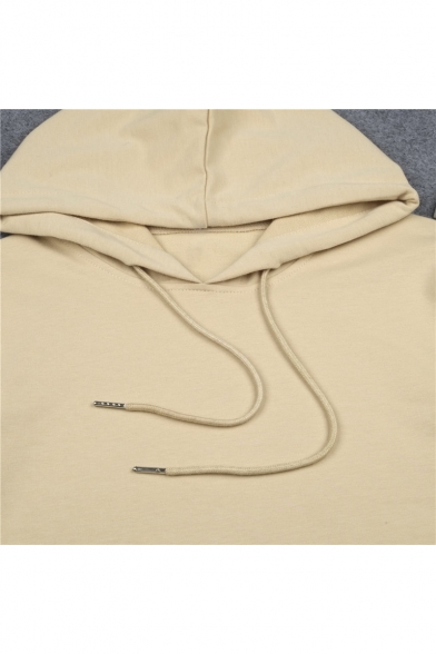Simple Plain Drawstring Hood Long Sleeve Cropped Hoodie